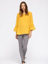 Women's Pleated Blouse With Bell Sleeve - Honey