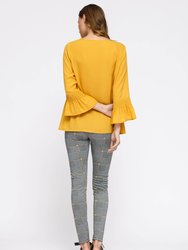 Women's Pleated Blouse With Bell Sleeve