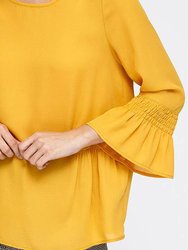 Women's Pleated Blouse With Bell Sleeve