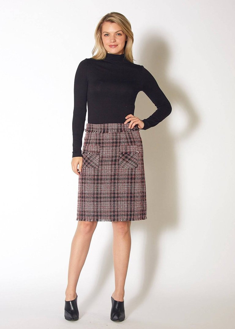 Women's Red Tweed High Rise Pencil Skirt - Red Black Tweed