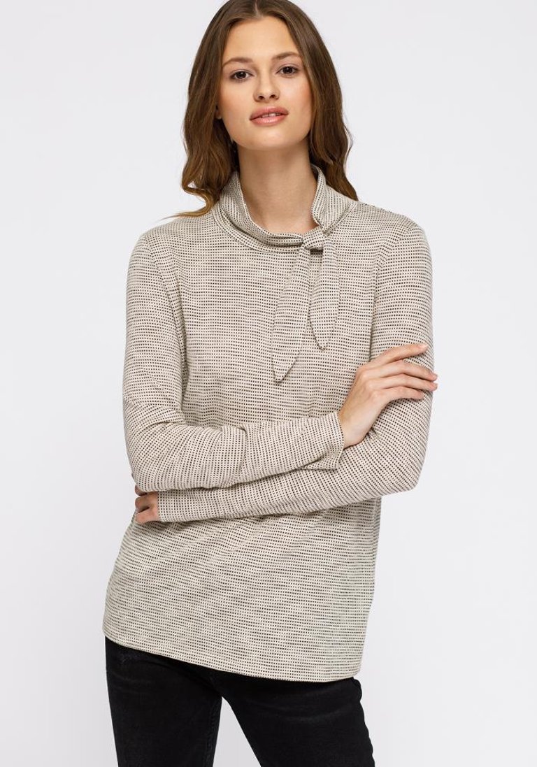 Women's Self-Tie Mock Neck Sweater Top - Beige