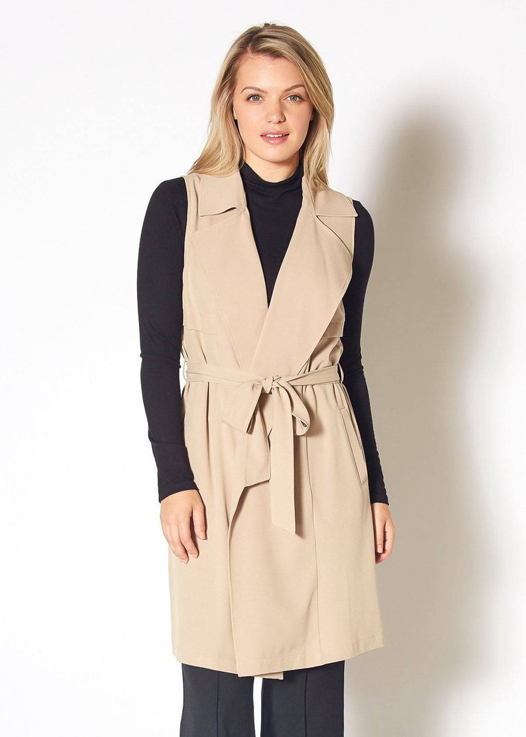 Women's Sleeveless Trench Vest - Khaki