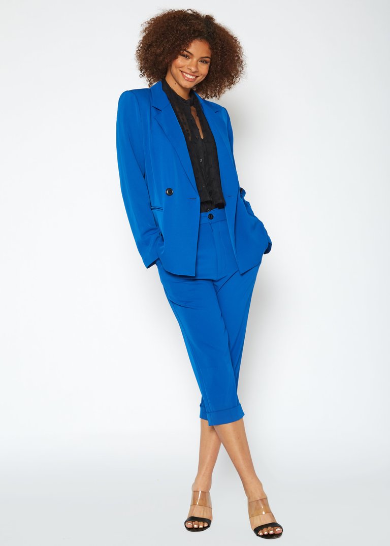 Women's Solid Couble Breast Blazer - Blue