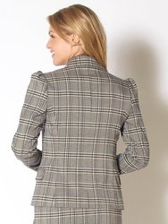Women's Span Plaid Notch Collar Tweed Blazer In Black Plaid