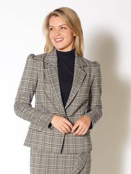 Women's Span Plaid Notch Collar Tweed Blazer In Black Plaid - Black Plaid