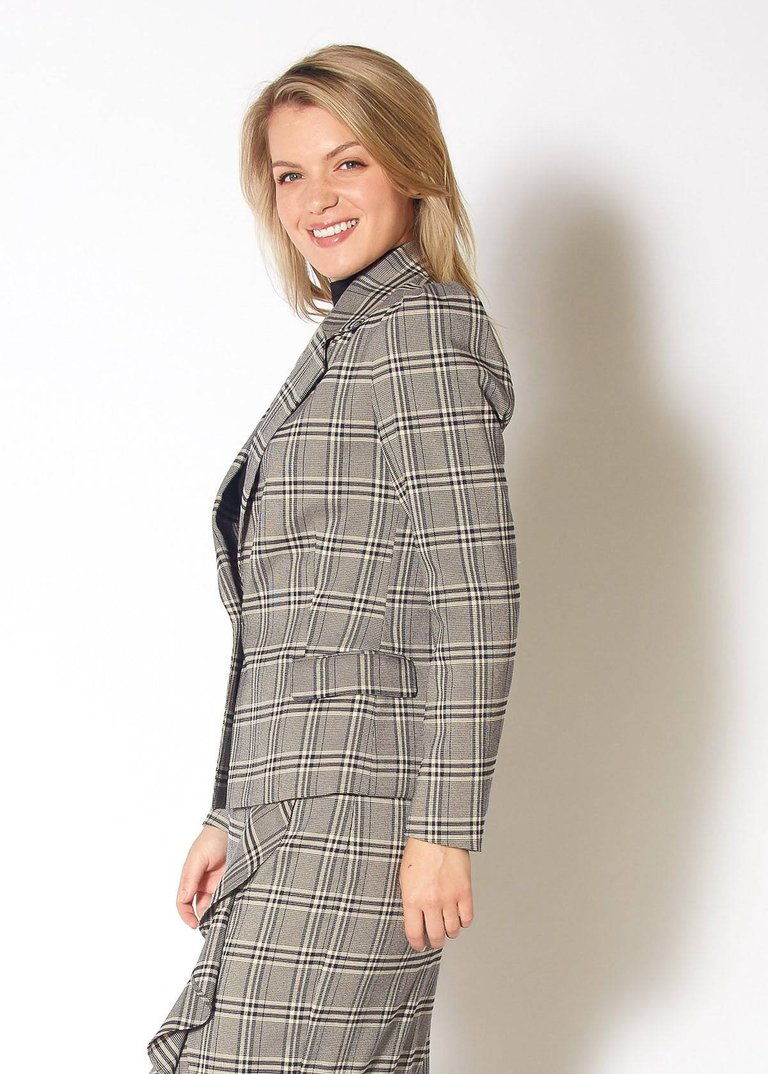 Women's Span Plaid Notch Collar Tweed Blazer