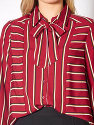 Womens Stripe Tie Neck Blouse