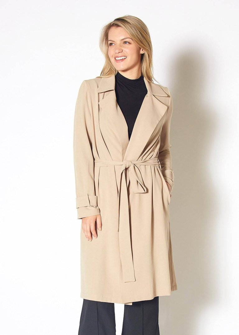 Women's Tie Waist Light Trench Coat - Khaki