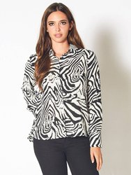 Women's Zebra Button Up Shirt Blouse - Black White Zebra