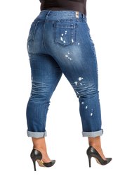 Plus Size Women's Curvy Fit Bleach Spots Boyfriend Jeans