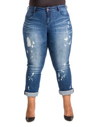 Plus Size Women's Curvy Fit Bleach Spots Boyfriend Jeans