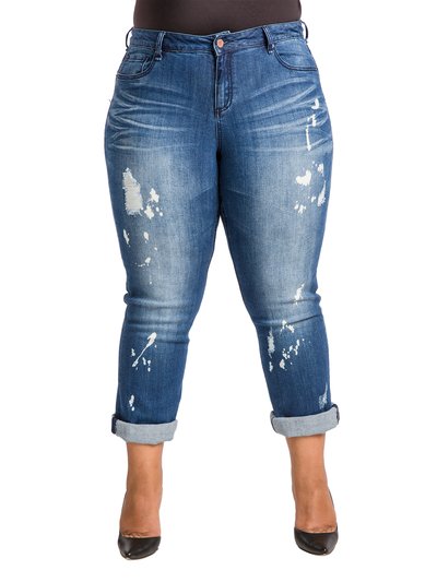 Poetic Justice Plus Size Women's Curvy Fit Bleach Spots Boyfriend Jeans product