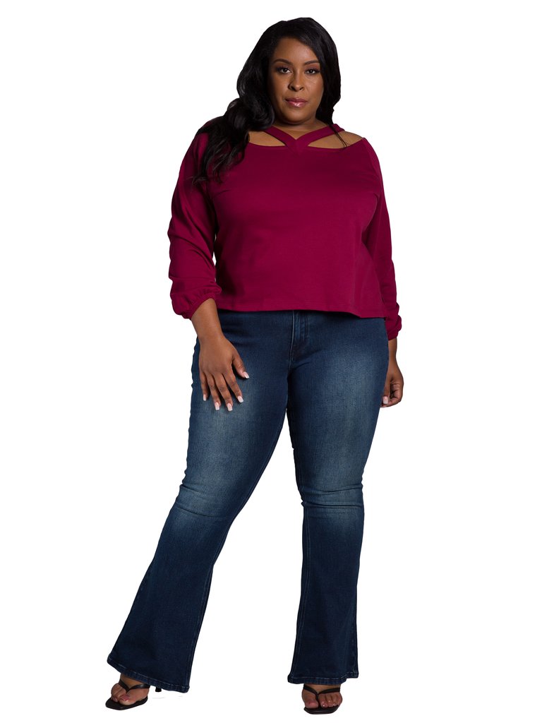 Women's Plus Size Mid Rise Flare Jean - Medium Blue