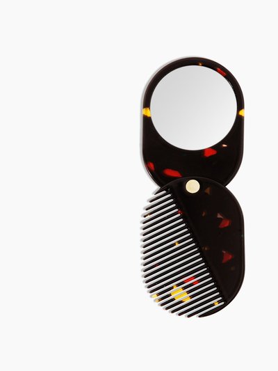 Poketo 2 In 1 Pocket Comb Mirror In Black Amber product