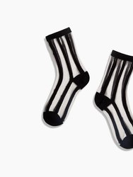 Sheer Socks in Black Lines - Black