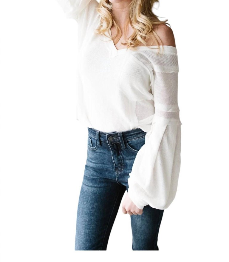 Bellissimo Draped V-Neck Sweater In White - White