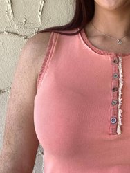 Button Front Tank With Lace Detail