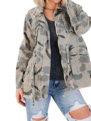 Camo Print Jacket In Olive - Olive