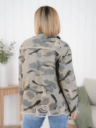 Camo Print Jacket In Olive