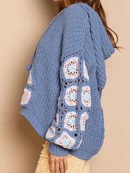 Cornflower Crochet Square Patch Hooded Pullover Sweater