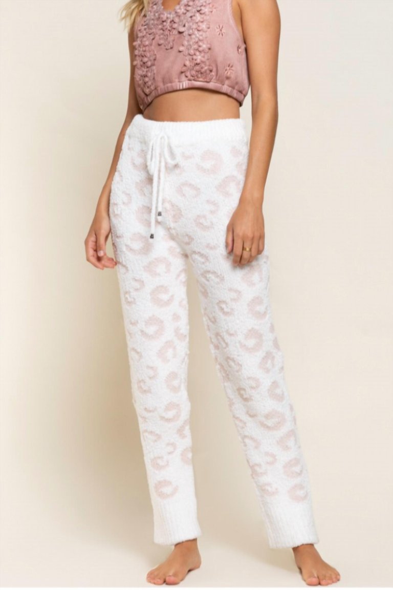 Cozy It Up Leopard Pants - Pink/White