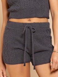 Cozy Knit Cable Shorts - Charcoal