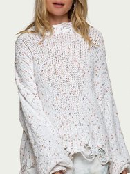 Distressed Knit Confetti Sweater - White Multi