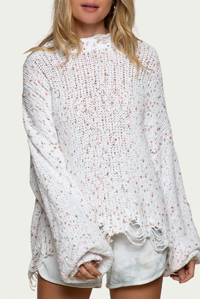 Distressed Knit Confetti Sweater - White Multi