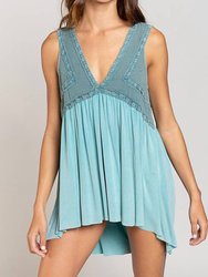 Lace Flowy Tank Dress - Aqua