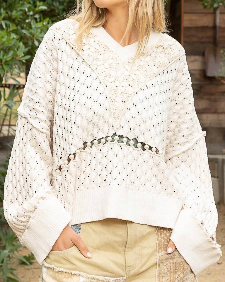 Lace Trim Chenille Sweater - Butter Cream