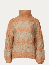 Open-Knit Chunky Turtleneck Sweater - Beige Papaya Stripe