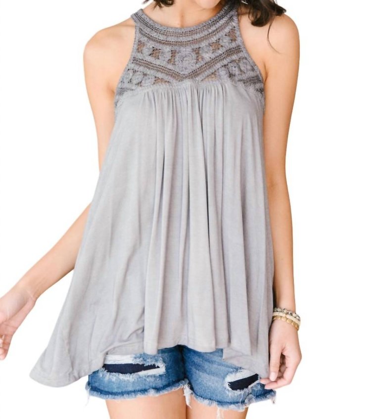 Ornate Halter Tank In Grey - Grey