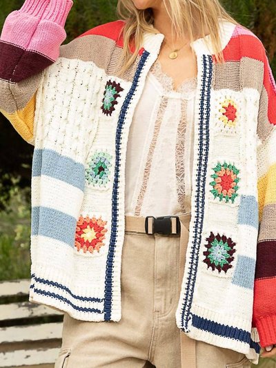 POL Pol Granny Squares Chenille Cardigan In Ivory Multi product