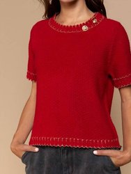 Round Neck With Gold Button Detail Sweater - Ruby