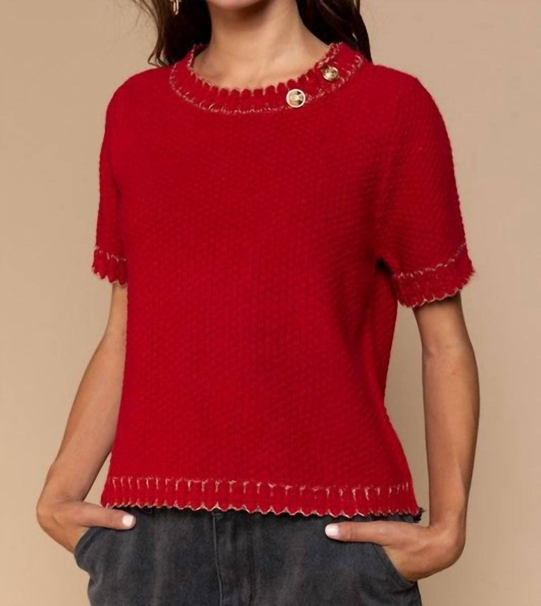 Round Neck With Gold Button Detail Sweater - Ruby