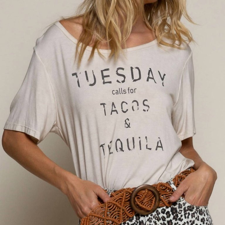 Tacos And Tequila Graphic Tee - Almond