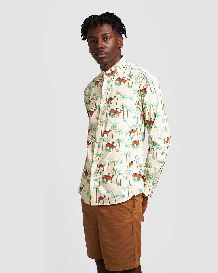 Camel Ride Printed Casual Button Down Long Sleeve Shirt