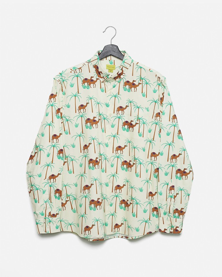 Camel Ride Printed Casual Button Down Long Sleeve Shirt