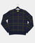 Crew Neck Multicolored Jacquard Knit Sweater With Highland Plaid Pattern