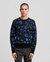 Crew Neck Multicolored Jacquard Knit Sweater With Midnight Botanical Pattern - Midnight Botanical