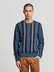 Crew Neck Multicolored Jacquard Knit Sweater With Rider Stripe Pattern - Rider Stripe