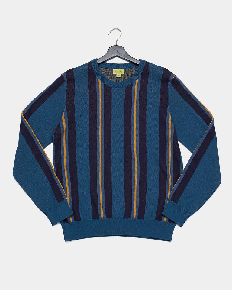 Crew Neck Multicolored Jacquard Knit Sweater With Rider Stripe Pattern