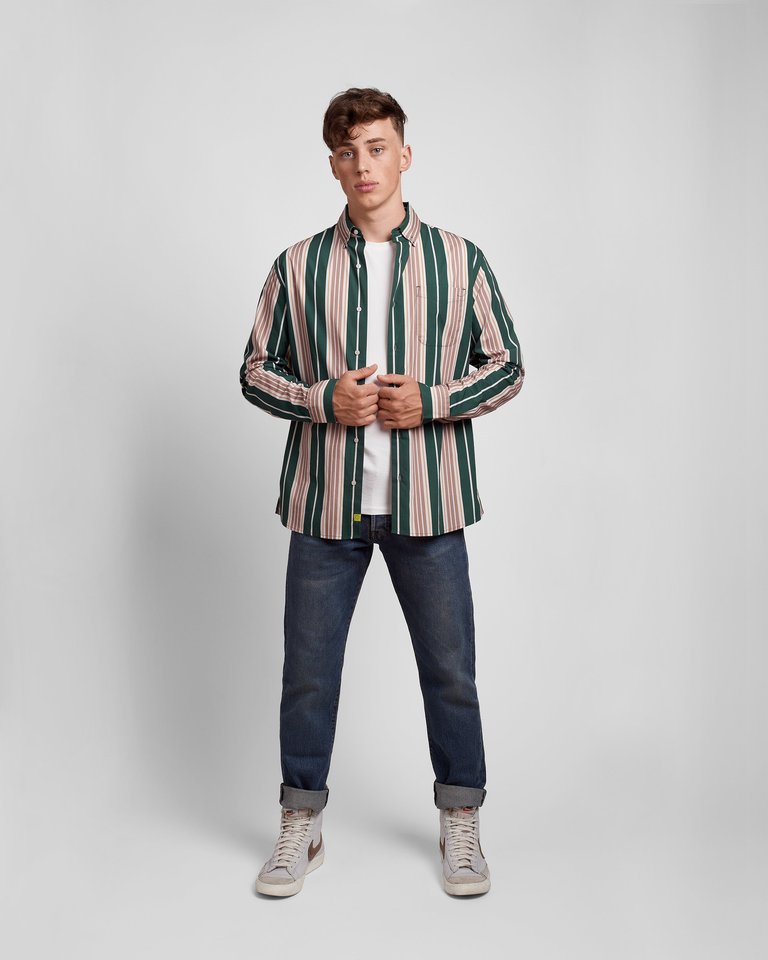 Traveller Stripe Printed Casual Button Down Long Sleeve Shirt