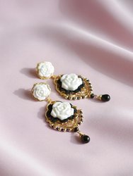 Classic Baroque Porcelain Rose Statement Earrings