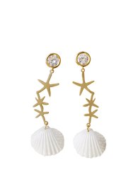 Crystal Star Porcelain Seashell Earrings - White/Gold