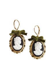 Dark Romance Goddess Oval Porcelain Cameo Earrings - Gold/Black/White/Green