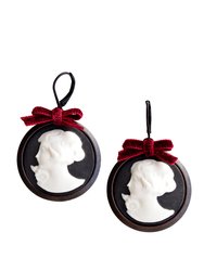 Dark Romance Goddess Round Porcelain Cameo Earrings - Black/White/Red