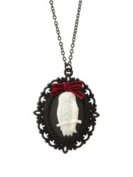 Dark Romance Porcelain Owl Cameo Necklace - Black/White/Red