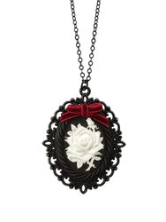 Dark Romance Porcelain Rose Cameo Necklace - Black/White/Red