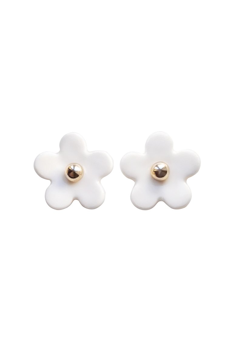 Everyday Porcelain Daisy Stud Earrings - White/Gold